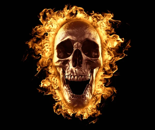 Kafatası izole ateş duvar kağıdı 3d render resimde Yakılan