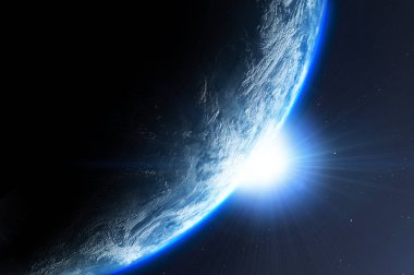 Dünya gezegeni, uzaydan görünen güneş, Dünya 'nın 3D görüntüsü, Nasa tarafından sağlanan bu görüntünün elementleri.