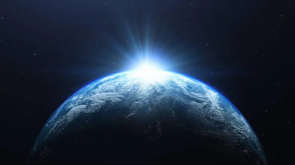 Earth planet with the sun viewed from space , 3d render of planet Earth, elements of this image provided by NASA