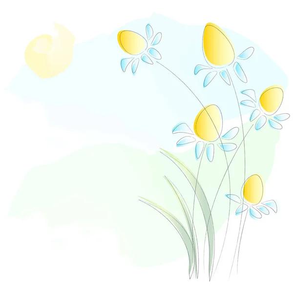 ベクトル背景にパステルカモミールの花 — ストックベクタ