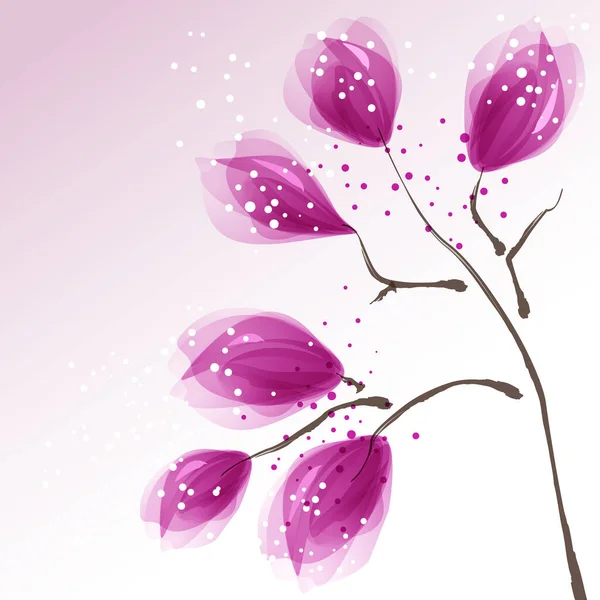 Blommande Gren Magnolia Vektorillustration — Stock vektor