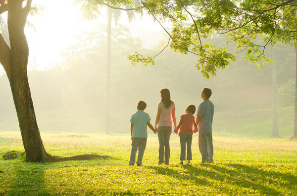 asian family walking outdoor