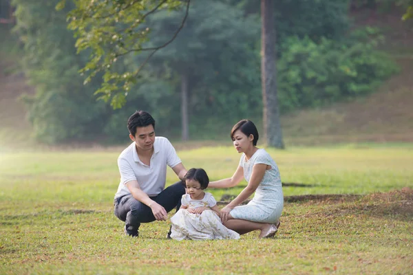 Park 'taki mutlu Asyalı aile. — Stok fotoğraf