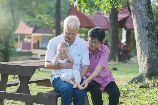 Cinese nonni holding nipote — Foto Stock