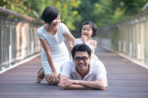 一座桥上的亚洲家庭 — 图库照片
