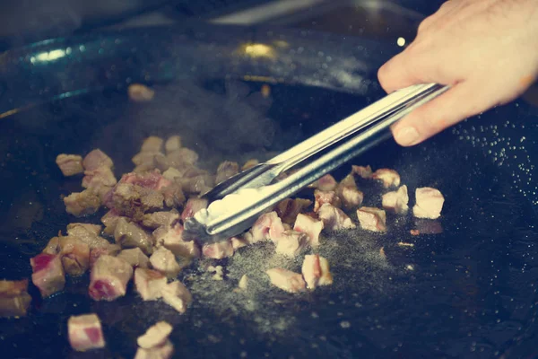 Chef cooking meat — Stock Photo, Image