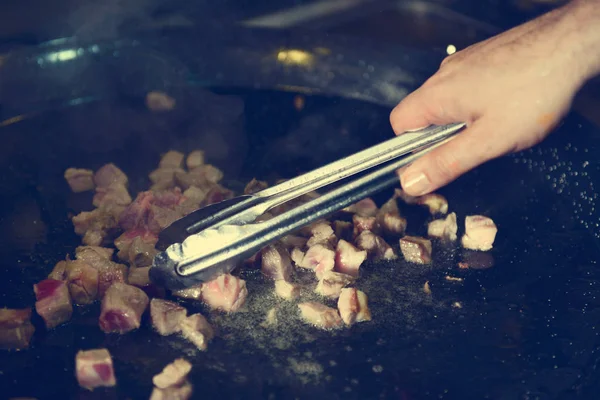 Chef cooking meat — Stock Photo, Image