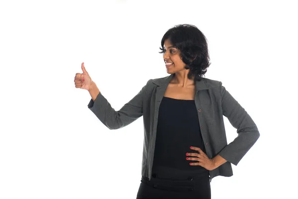 Indian businesswoman showing thumbs up — Stock Photo, Image