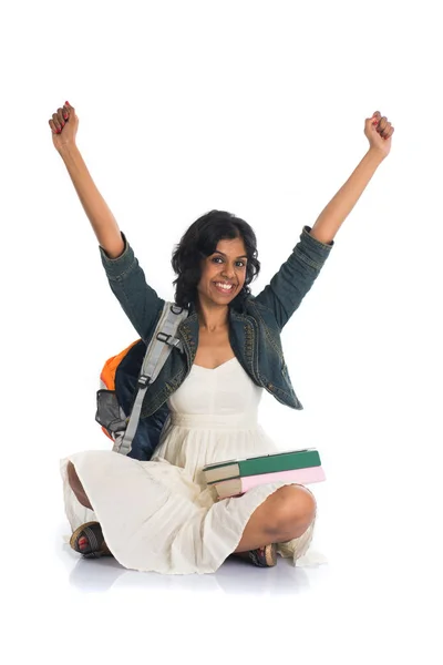 Female student with books and backpack — Stock Photo, Image