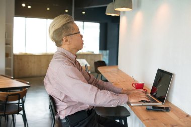 dizüstü bilgisayar kullanan modern ışık iç Asya kıdemli adam