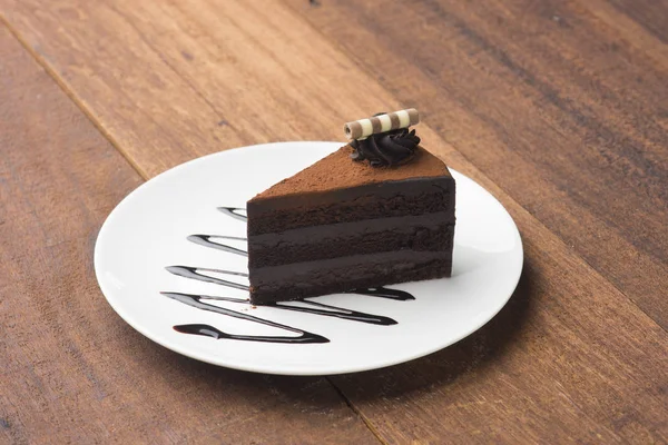 Dark Chocolate Cake White Plate — Stock Photo, Image