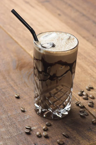 Mrożona Kawa Latte Szkle Bliska — Zdjęcie stockowe