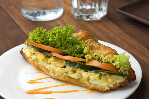 Egg Sandwich Coffee White Plate — Stock Photo, Image