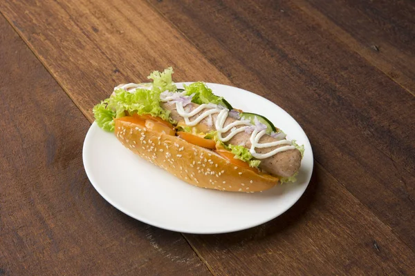Hot Dog Snídani Bílé Plotně — Stock fotografie