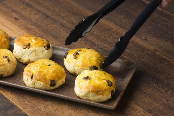 Bollos Horno Galletas Sobre Fondo Madera — Foto de Stock