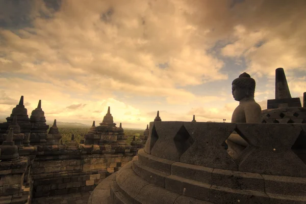 Borobudur Velmi Slavný Orientační Bod Java Indonésie Při Západu Slunce — Stock fotografie