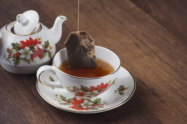 tea in cafe on wooden table