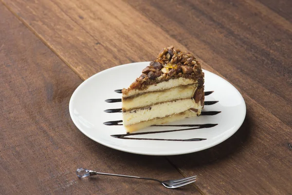 Cake Met Houten Achtergrond — Stockfoto