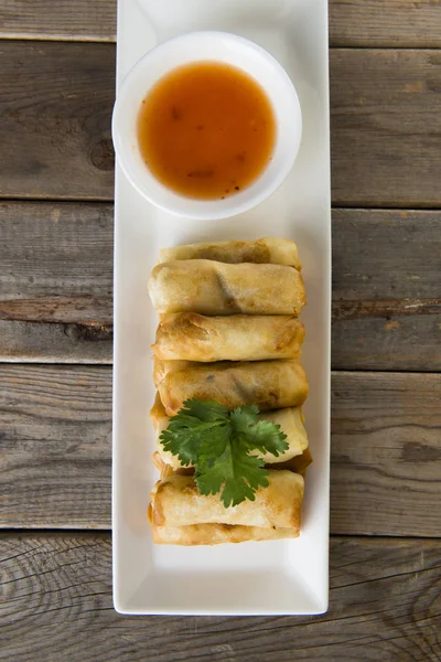 Lumpia Spring Rolls Wooden Table Restaurant — Stock Photo, Image