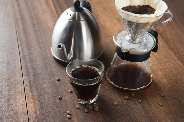 Set Picurare Cafea Masă Lemn — Fotografie, imagine de stoc