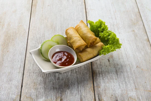 Deep Fried Lumpia Wooden Table — Stock Photo, Image