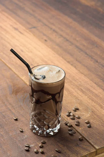 Glas Kalten Kaffee Auf Woo — Stockfoto