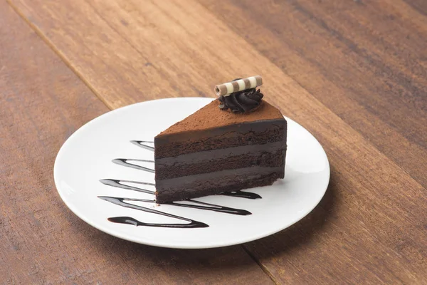 Gâteau Chocolat Sur Fond Bois — Photo