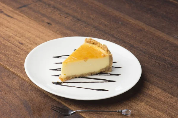 Slice Cheese Cake Dark Background — Stock Photo, Image