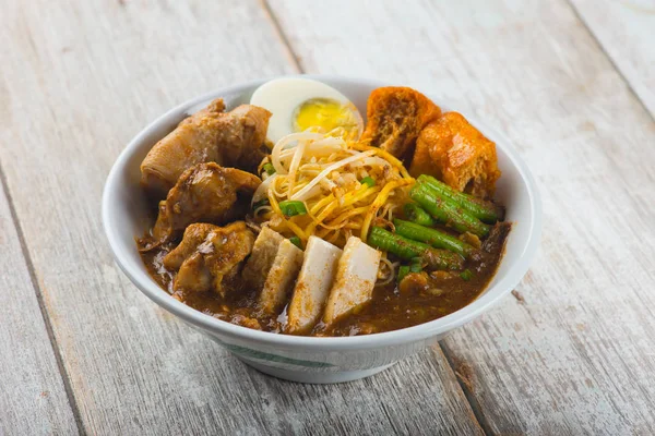 Malezja Curry Noodle Drewna Tło — Zdjęcie stockowe