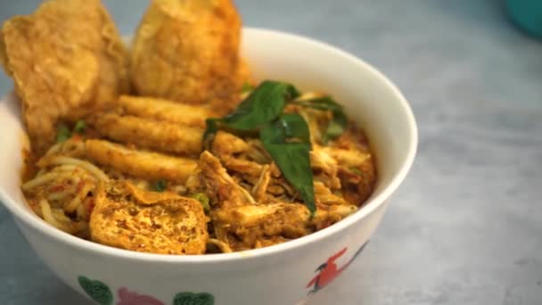 Primer Plano Sopa Con Fideos Verduras Camarones Gris — Vídeos de Stock