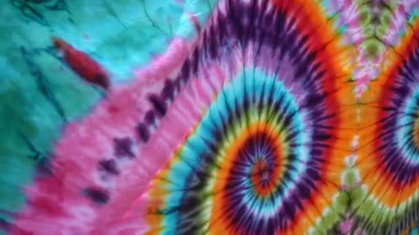 Close Footage Colorful Tie Dye Cloth Waving Wind — Stock Video