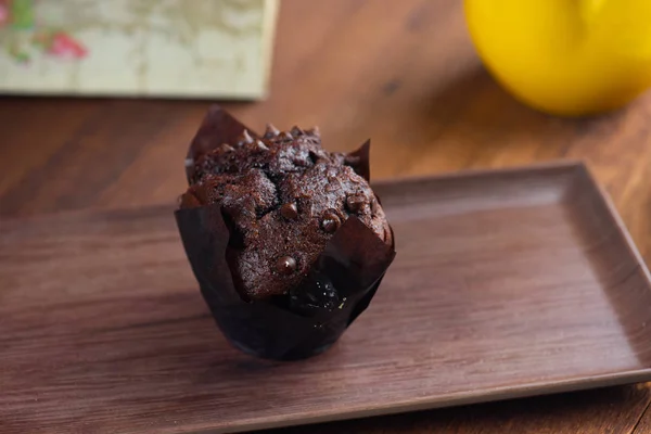 Primer Plano Muffin Chips Chocolate Bandeja —  Fotos de Stock