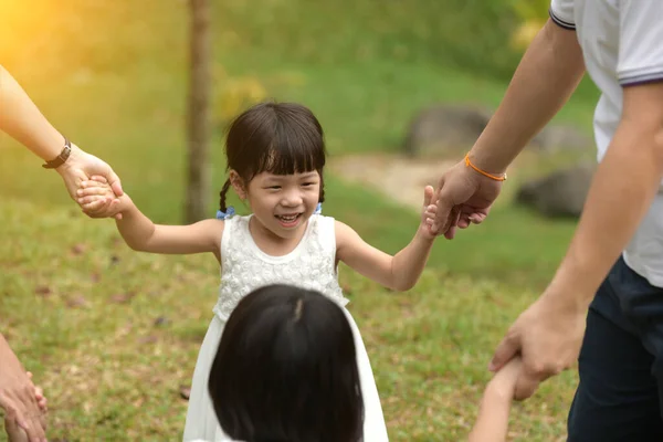 Happy Asian Girl Playing Family — Stock Photo, Image
