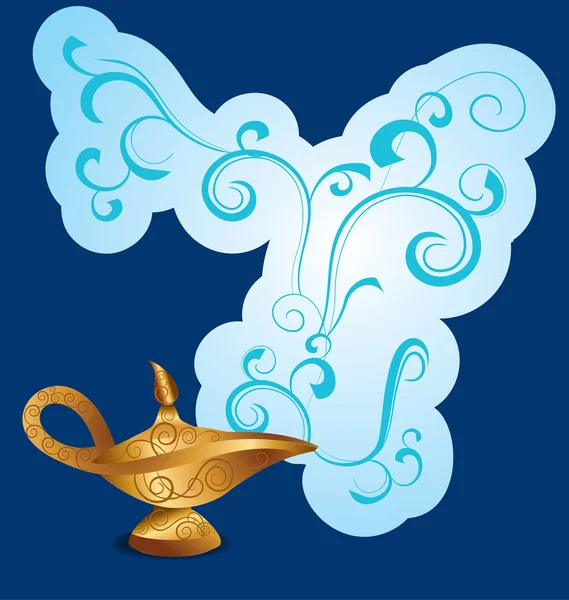 Magic lamp on  background with smoke — Stock Vector