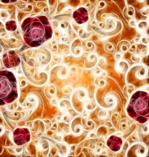 ベージュ フレーム赤いバラ パターン繁栄図 — ストック写真