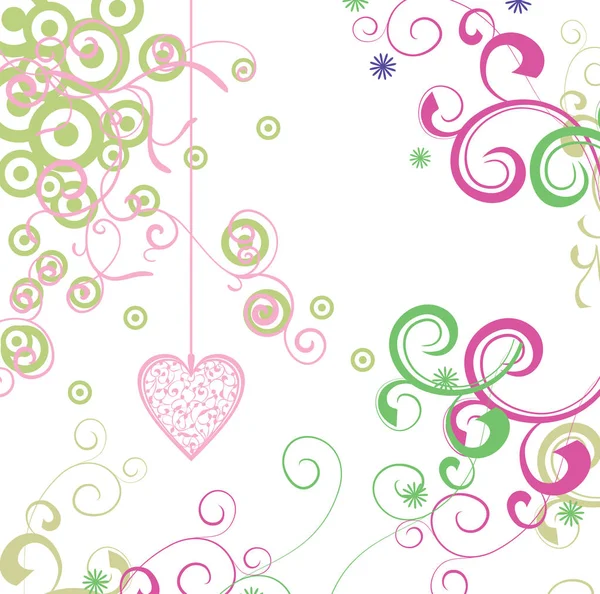 Green floral and hearts — Stock Vector