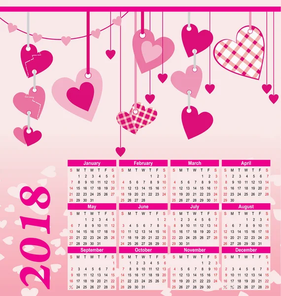 Calendario con corazones rosados — Foto de Stock
