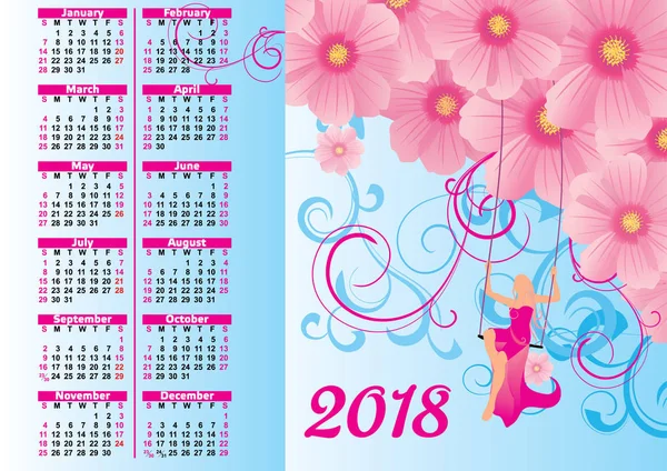 Calendário com flores rosa — Fotografia de Stock