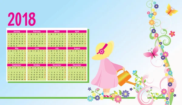 Calendário com menina e flores — Fotografia de Stock