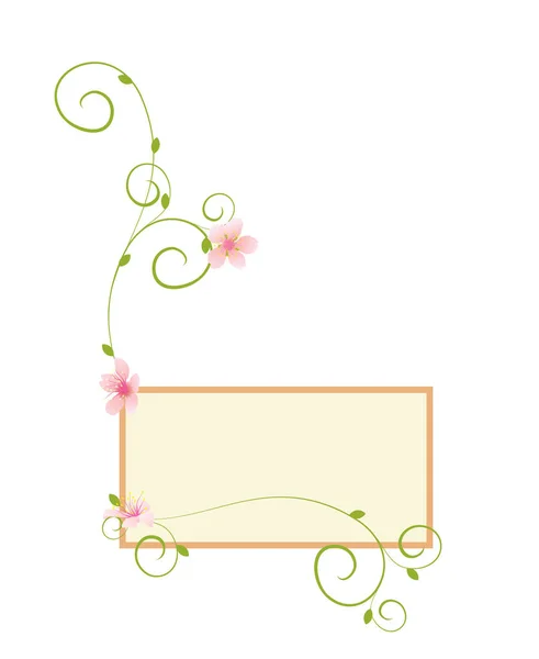 黄色の枠に緑の花とピンクの花 — ストックベクタ