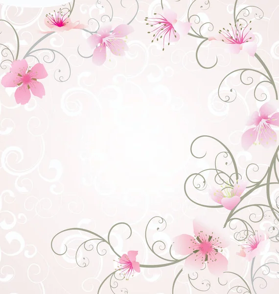 粉红的花朵绽放在框架上 — 图库矢量图片