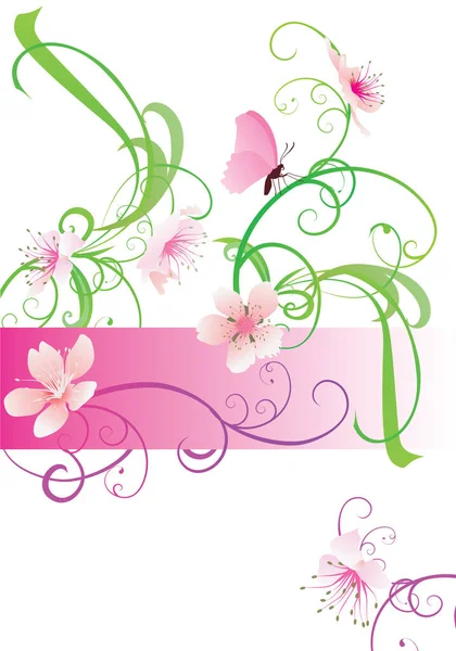 ピンクの花と蝶のテンプレート — ストックベクタ