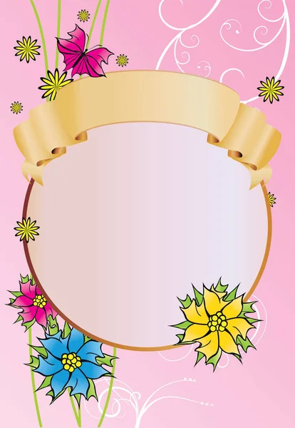 Vintage Banner Met Kleurrijke Bloemen Cirkel Frame — Stockvector