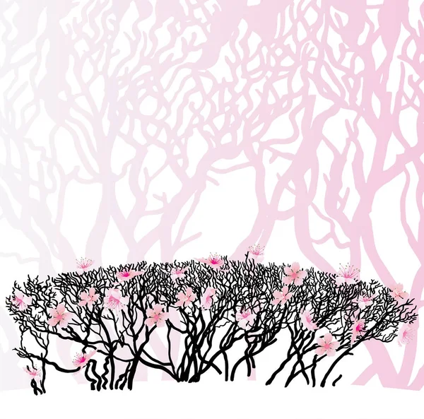 Blooming Trees Silhouette Spring Template — Stock Vector