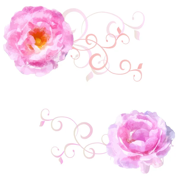 矢量水色粉红玫瑰与花卉 — 图库矢量图片