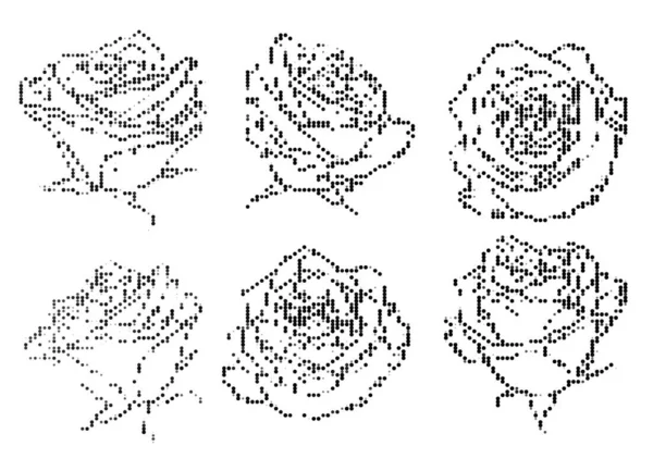 Μαύρο Και Άσπρο Halftone Διακοσμητικά Τριαντάφυλλα Εικονογραφήσεις — Διανυσματικό Αρχείο