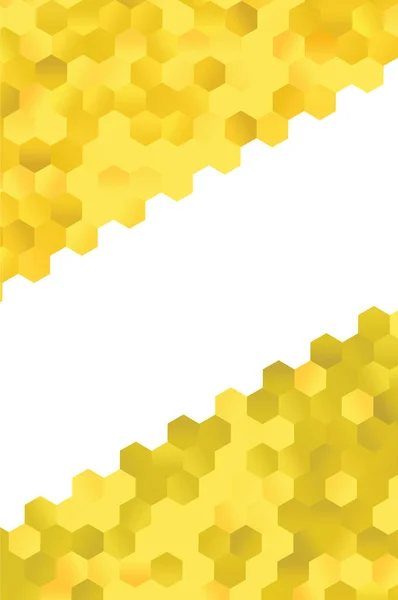 diagonal white banner with honey combs sides yellow hexagon