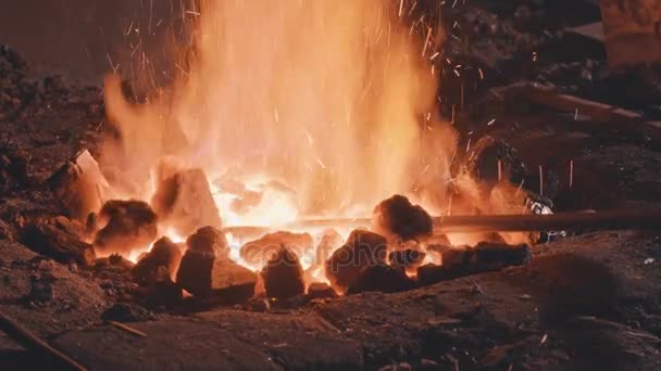 Chauffage des détails métalliques dans le feu — Video