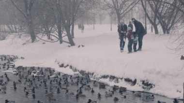 İki erkek ve orada veliler kış Park duks besleme