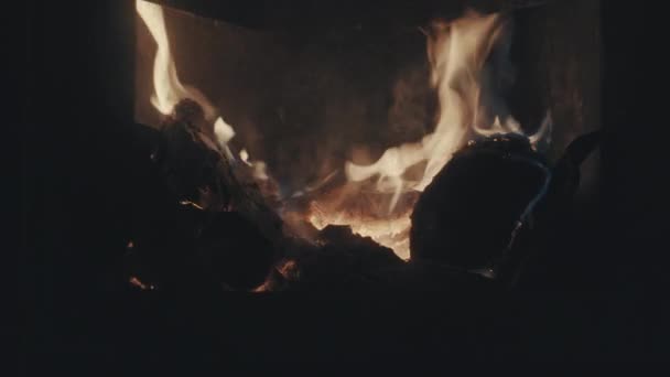 木材燃烧炉内。消防关闭 — 图库视频影像